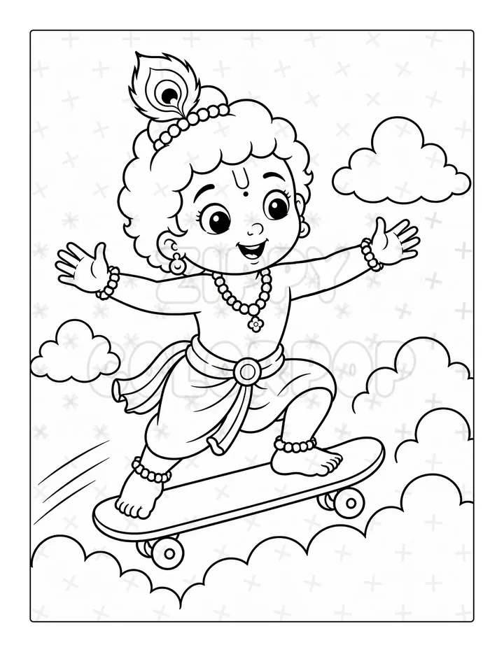 Krishna Coloring Activities for Home and Travel - Lord Krishna sample coloring page from the Zippy Colorpop book