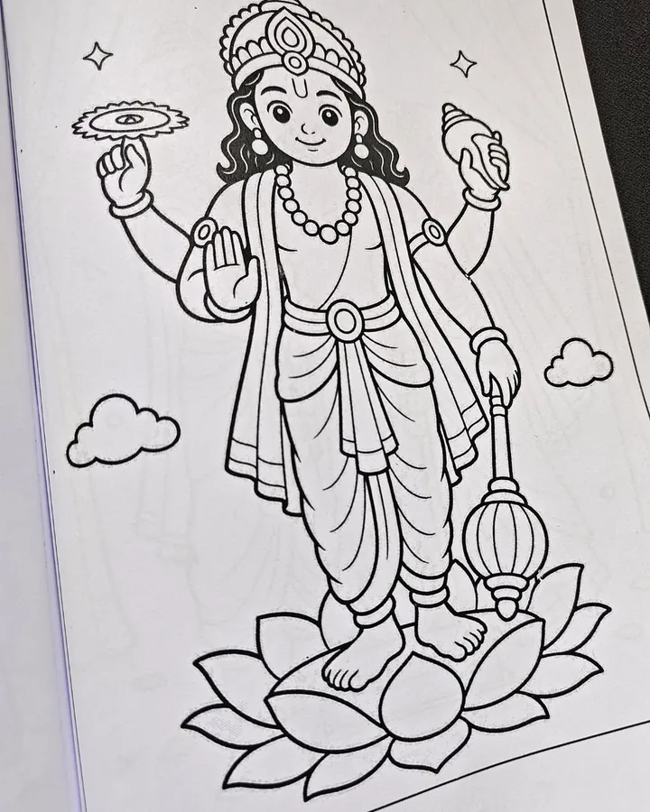 6. They Can Help Families Keep Culture Present in Everyday Life - Lord Vishnu coloring book page for kids