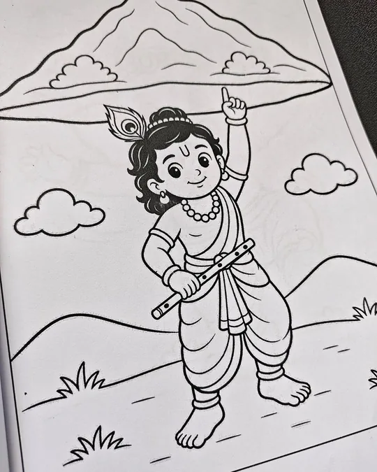 Blue Hindu god coloring book illustration from Zippy Colorpop for kids learning Indian mythology through art.