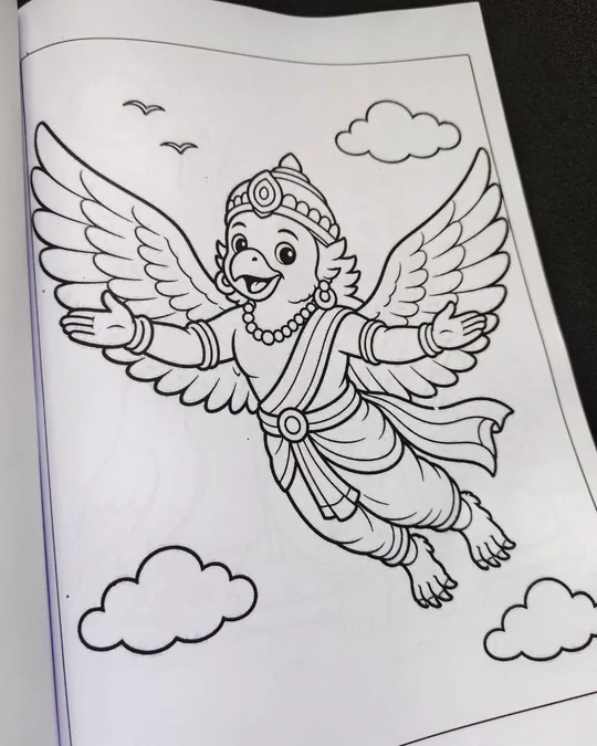 Garuda coloring book image for kids from a Hindu mythology coloring book gallery.