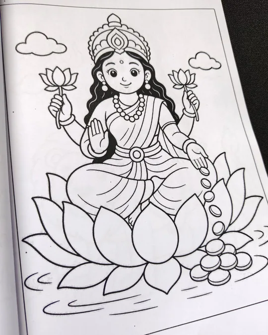 Hindu gods coloring book page for kids featuring Indian mythology coloring artwork.