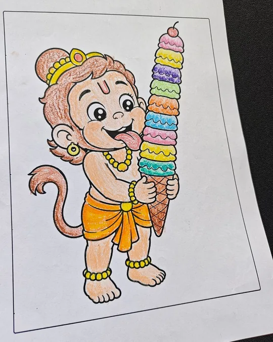 Lord Hanuman coloring book image for kids from Zippy Colorpop Hindu mythology coloring books.