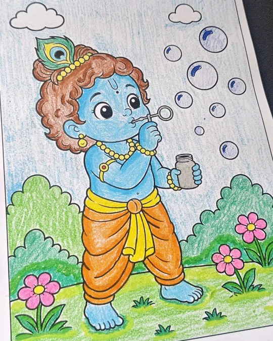 Lord Krishna coloring book image for kids from Zippy Colorpop Hindu mythology books.