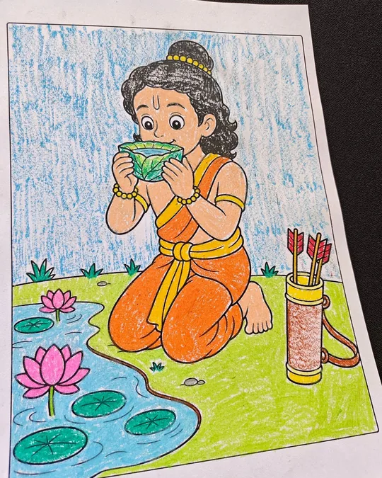 Lord Rama coloring page for kids from a Hindu mythology coloring book by Zippy Colorpop.