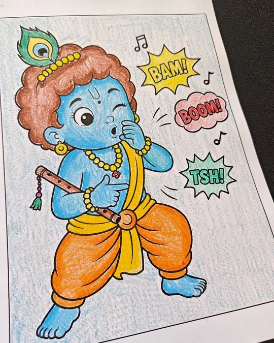 Zippy Colorpop Krishna coloring book image for kids inspired by Lord Krishna stories.