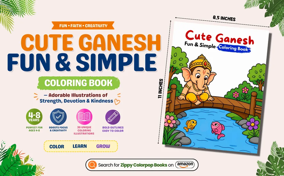 Lord Ganesha coloring book for kids with 30 illustrations
