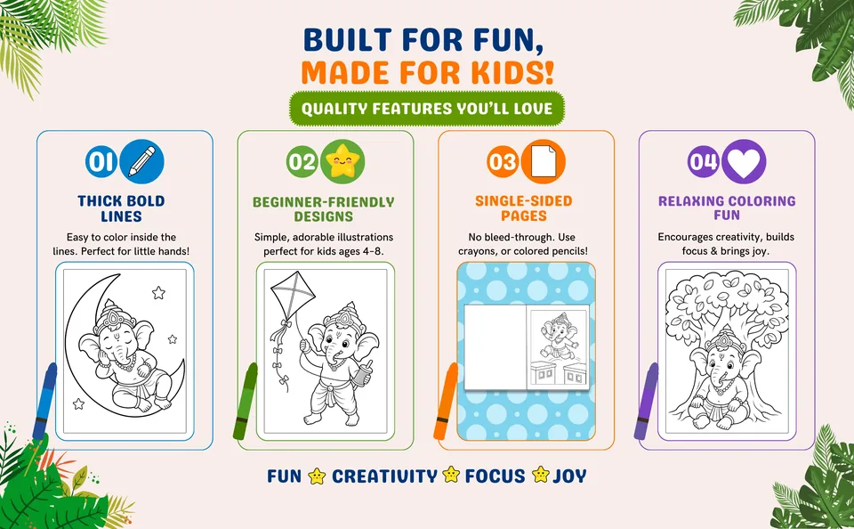 Lord Ganesha coloring book with bold single-sided design