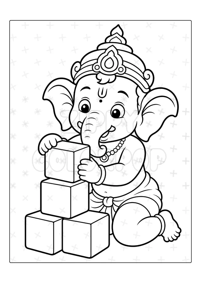 Black-and-white Lord Ganesha coloring book sample before coloring