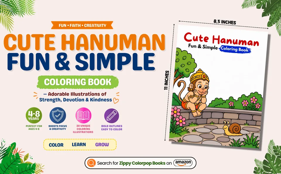 Lord Hanuman coloring book for kids with 30 illustrations