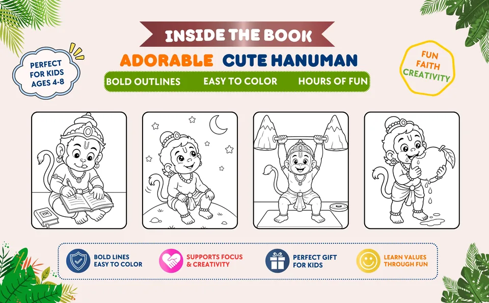 Inside view of Lord Hanuman coloring book for kids