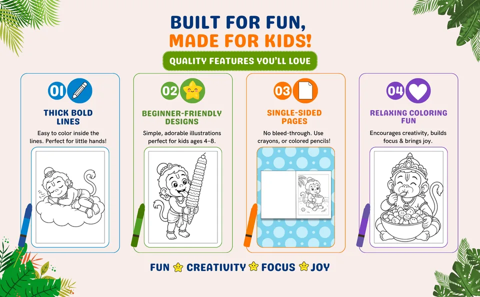 Lord Hanuman coloring book with bold single-sided design