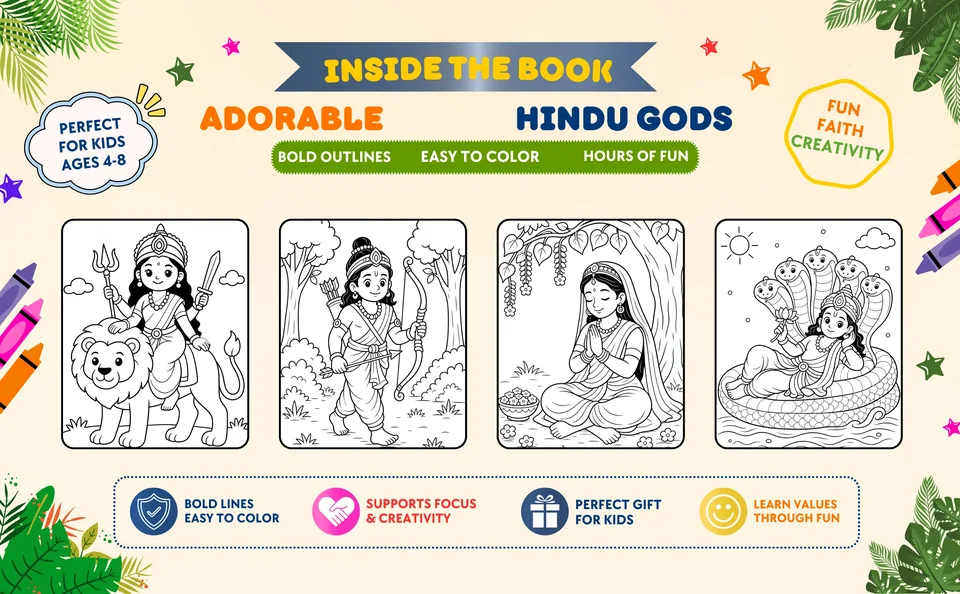 Inside view of Hindu Gods coloring book for kids
