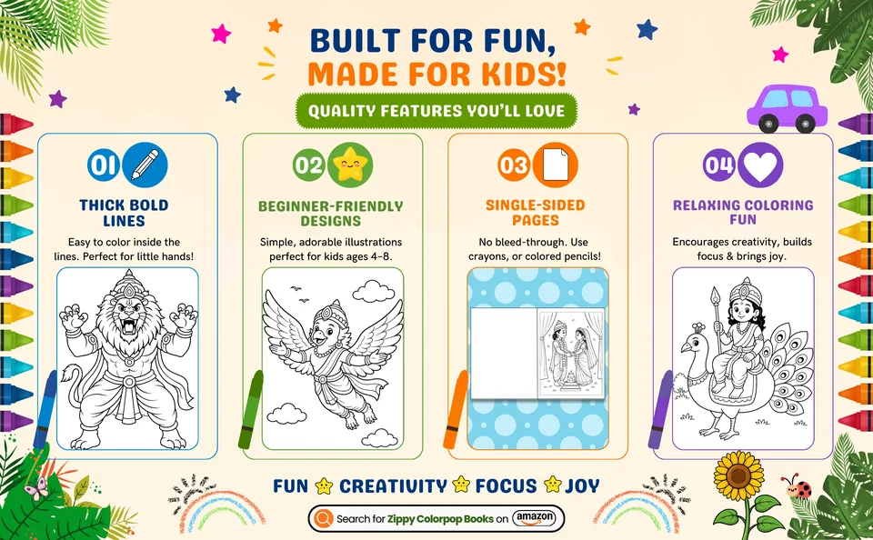 Hindu Gods coloring book with bold single-sided design