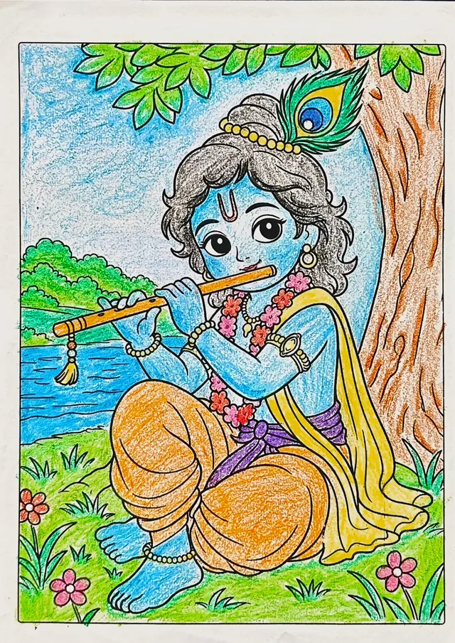 Colored Hindu Gods coloring book sample after coloring