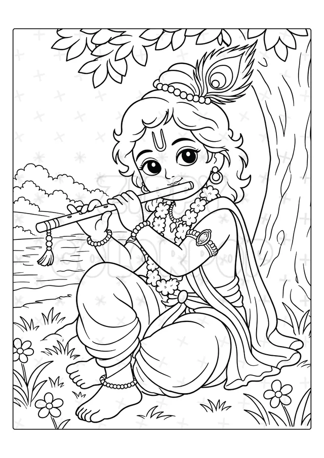 Black-and-white Hindu Gods coloring book sample before coloring