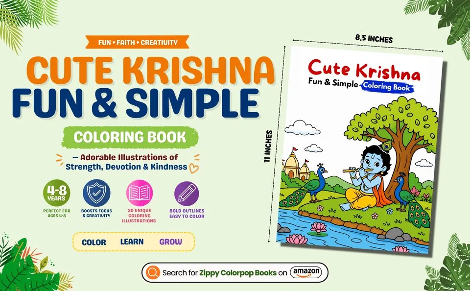 Lord Krishna coloring book for kids with 30 illustrations