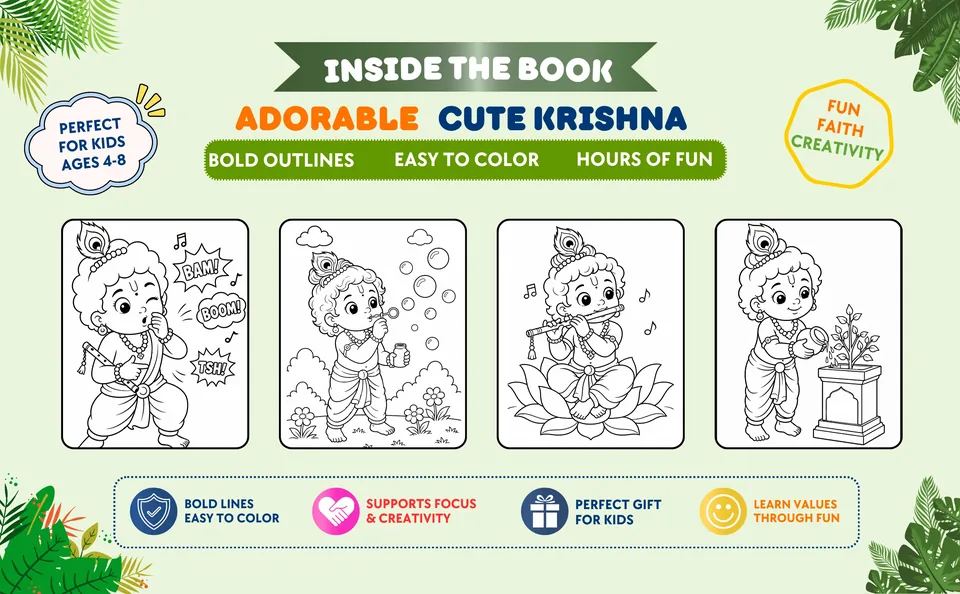 Inside view of Lord Krishna coloring book for kids