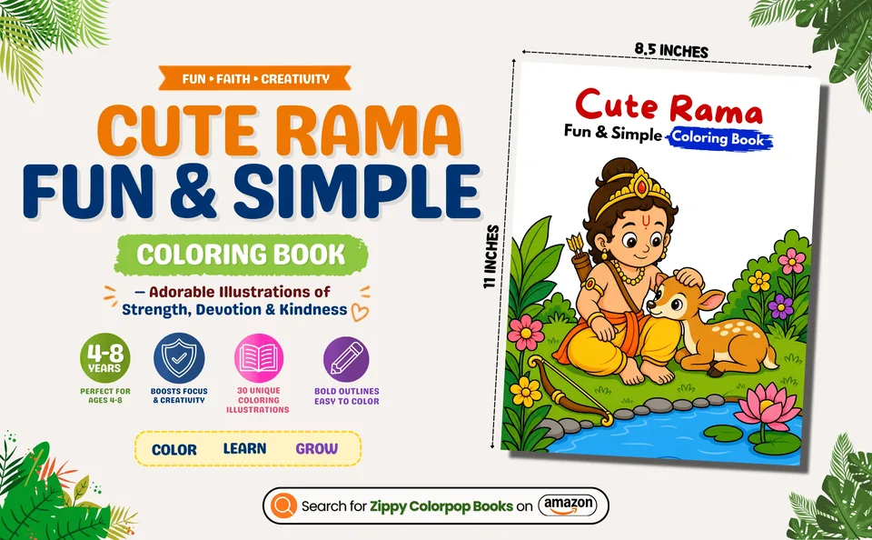 Lord Rama coloring book for kids with 30 illustrations