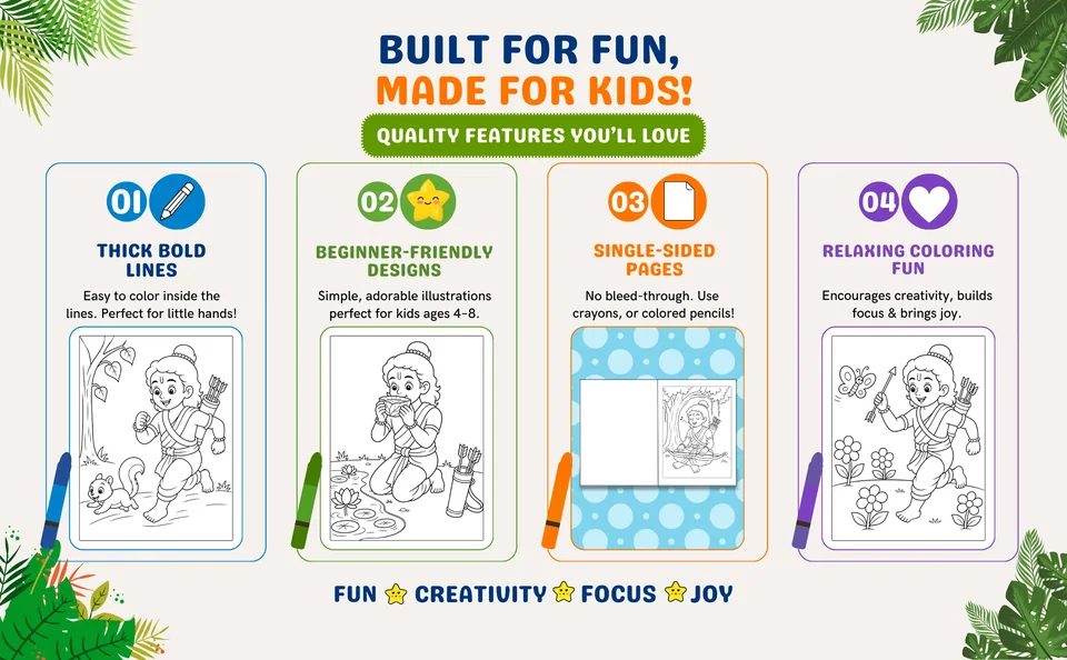 Lord Rama coloring book with bold single-sided design