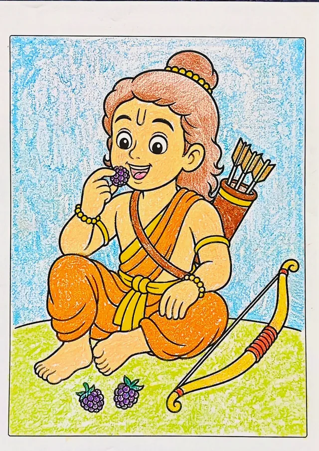Colored Lord Rama berries coloring book sample after coloring