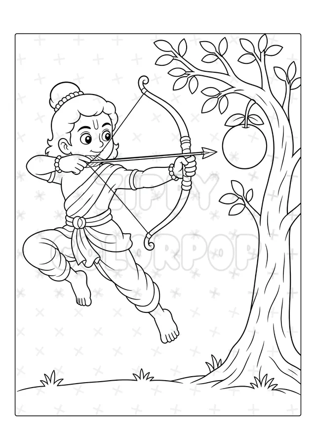 Black-and-white Lord Rama coloring book sample before coloring