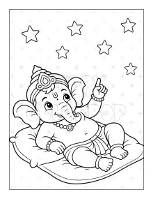 Lord Ganesha coloring book sample under the stars for kids