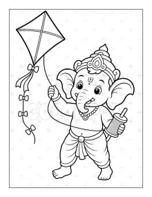 Lord Ganesha coloring book sample with kite for kids
