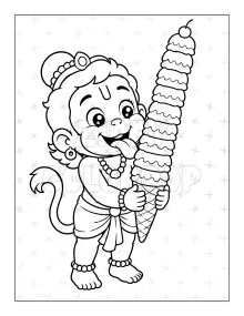 Lord Hanuman coloring book sample with ice cream for kids