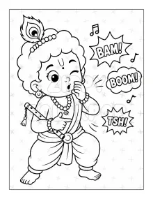 Lord Krishna coloring book sample with flute and music for kids