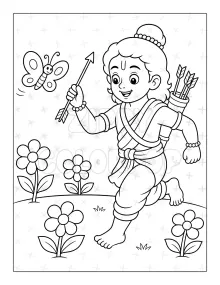 Lord Rama coloring book sample with butterfly for kids