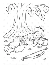 Lord Rama coloring book sample under a tree for kids