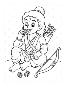 Lord Rama coloring book sample with berries and bow for kids
