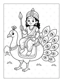 Hindu Gods coloring book sample with Murugan and peacock for kids