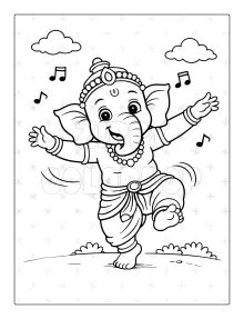 Hindu Gods coloring book sample with Ganesha dancing for kids