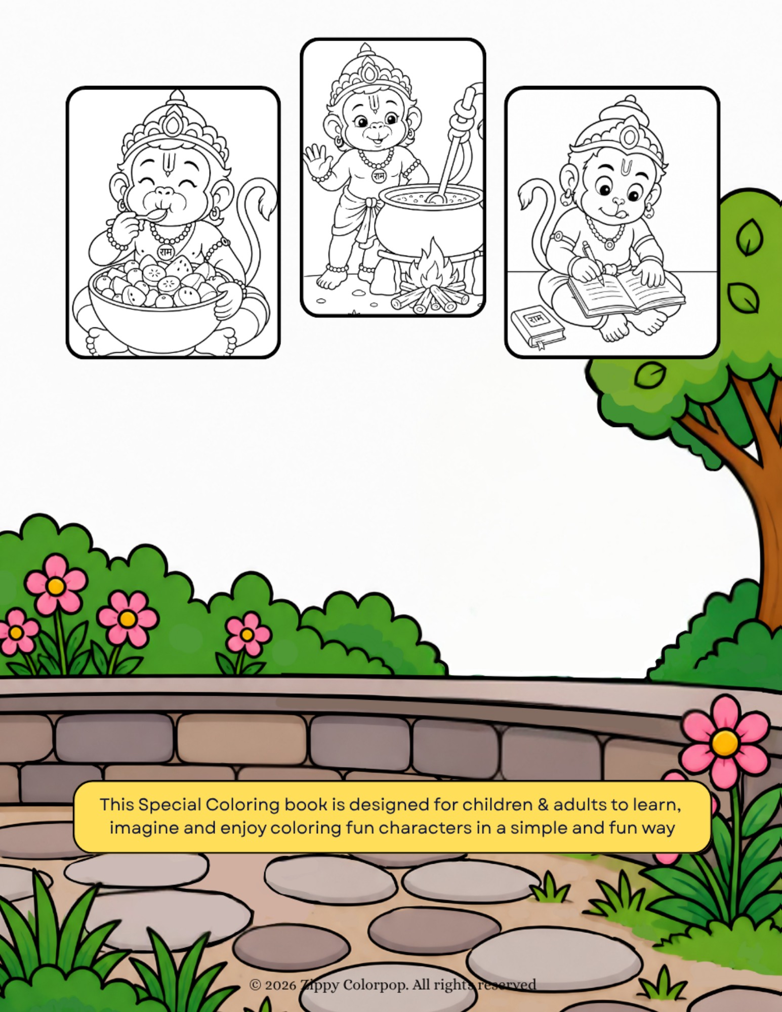Cute Hanuman Fun and Simple Coloring Book back cover