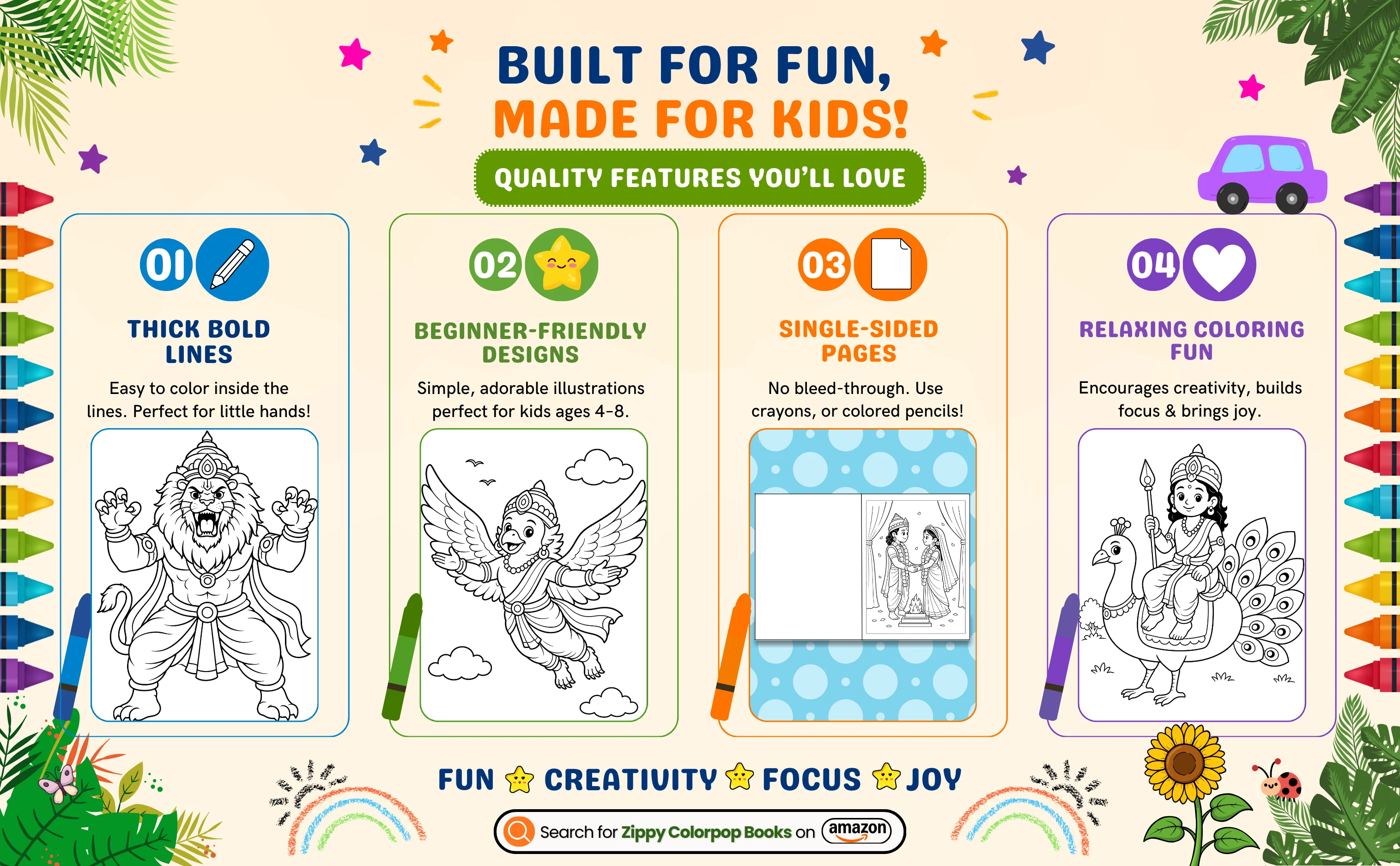 Indian gods coloring book with bold lines and single-sided pages